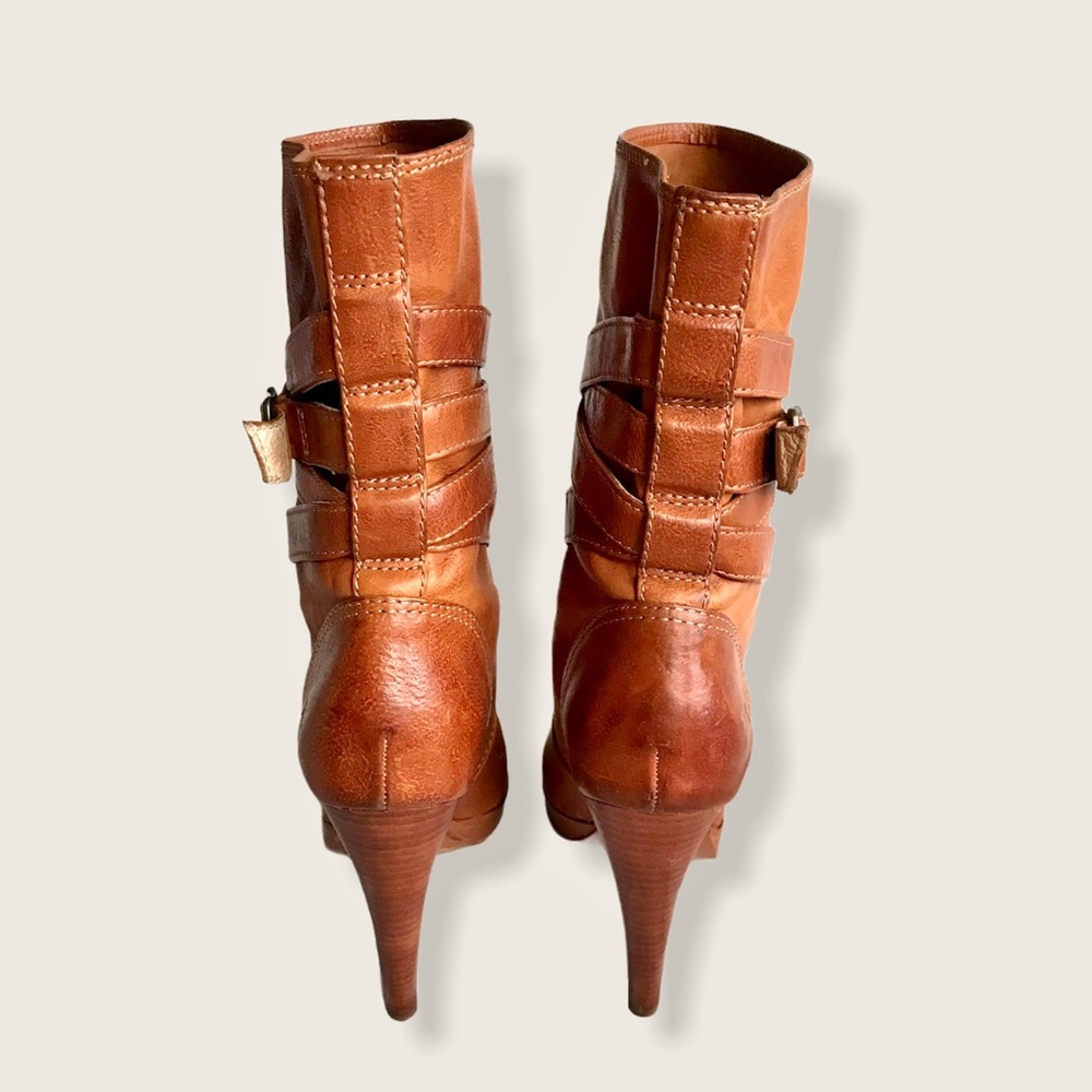 Frye Harlow Multi-Strap Cognac Cute Stiletto Boots - Picture 10 of 15